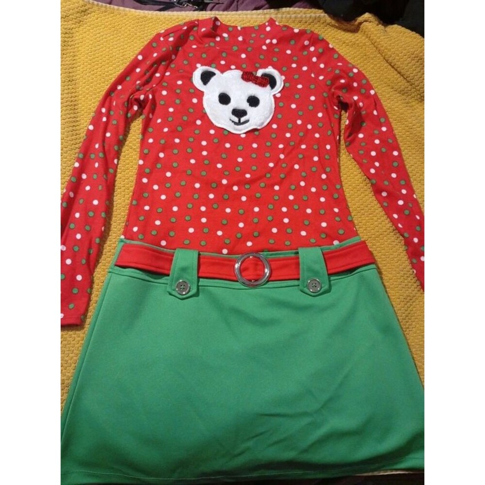Girls size 14/16 Pink & Violet red & green polar bear polkadot dress